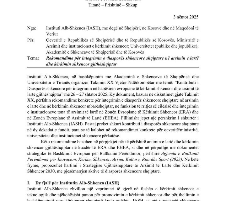 Insituti Alb-Shkenca ka përgatitur dhe dërguar autoriteteve kompetente…